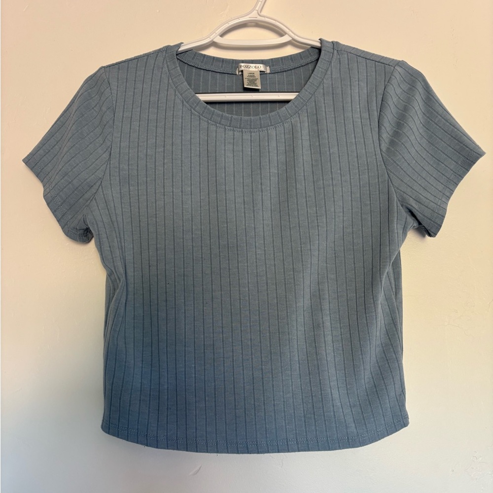 Brand is bozzolo. Size L. Light blue. Ribbed material.